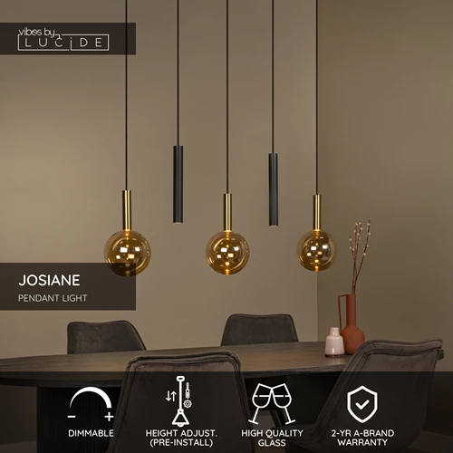 Lucide JOSIANE - Pendant light - 3xG9 - Amber | Vibes - USP
